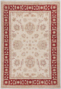 Handgeknüpfter Chobi Teppich Creme mit bordeauxroten Blüten 181 x 125 cm