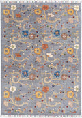 Orientalischer Chobi Teppich Hellblau Grau mit bunten Pflanzenmotiven 210 x 148 cm