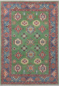 Kazak Teppich Grün mit farbigen Ornamentfeldern 173 x 120 cm
