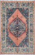 Eleganter Chobi Teppich Orange mit türkisem Medaillon 183 x 120 cm