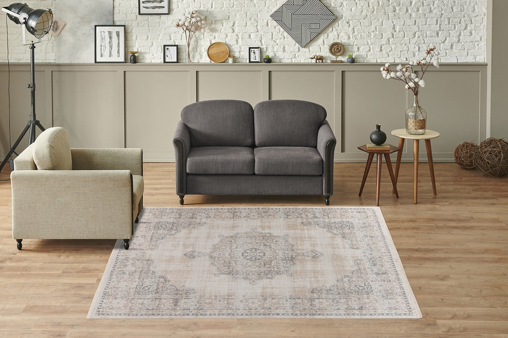 Orientalisches Design - Dilan Kurzflorteppich in Grau